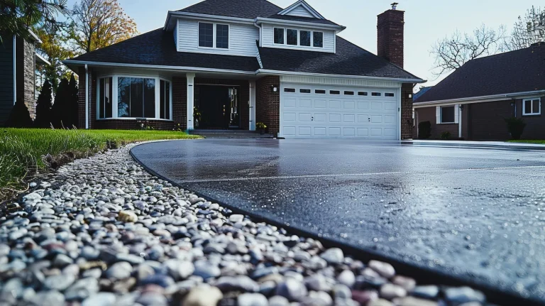 freshly coated driveway sealcoating